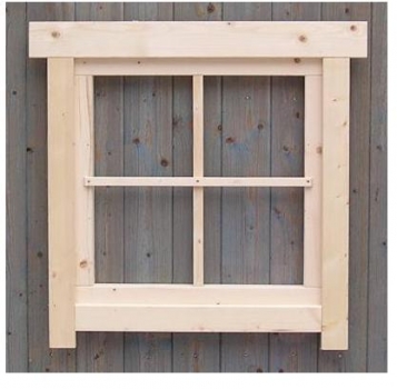 Preview: Gartenhausfenster 60x60cm 4 Sprossenfelder feststehend mit Abdeckrahmen RA1