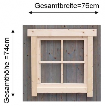 Preview: Gartenhausfenster 60x60cm 4 Sprossenfelder feststehend mit Abdeckrahmen RA1