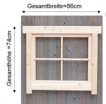 Preview: Gartenhausfenster 70x60cm 4 Sprossenfelder feststehend mit Abdeckrahmen RA1